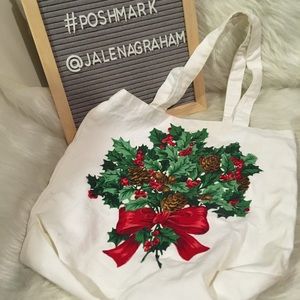 Christmas holly tote bag